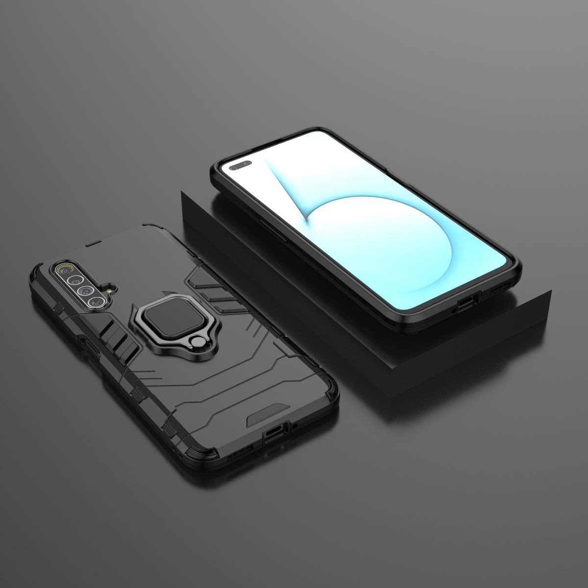 SORAKA Case for Realme X50 5G/Realme X3 Super Zoom with 360 Degree Rotation Ring Holder Soft TPU Slim Fit Case Realme X3 Super Zoom Case with Metal Plate for Magnetic Car Phone Holder Black