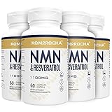 KOMPROCHA NMN + Trans-Resveratrol 99% Purity+ Black Pepper 1100mg, for Max Absorption, Powerful...