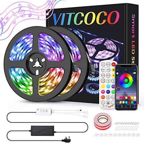 LED Strips Lights 32.8ft VITCOCO Bluetooth Color Changing Rope Lights Kit 10M 300LEDs SMD 5050 RGB Control via APP Sync with Music, LED Strips Kit with IR Remote Mood Light