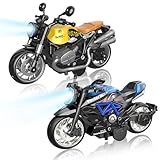 2-in-1 Pull-Back Motorcycle Toy Set for Kids - Friction Powered Kids Toy Car with Lights,Sounds & Automatic Drive,Diecast Motorcycle Model Toys for Age 2-4,Birthday Gifts for Toddler Age 3-5 6-8 8-12+
