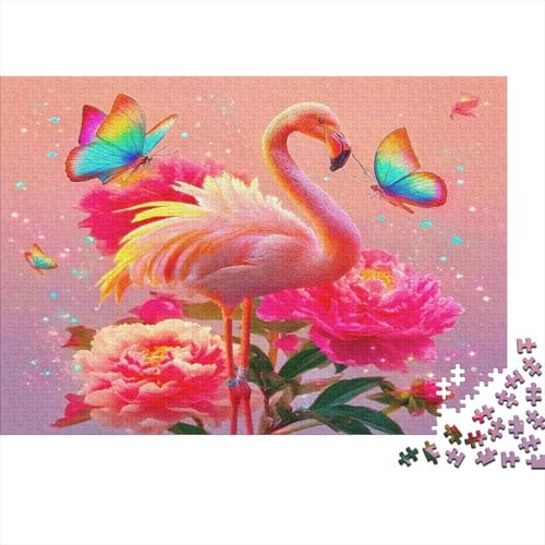 Puzzle de 1000 piezas para adultos con flamencos rosas y mariposas en formato de 52x38cm