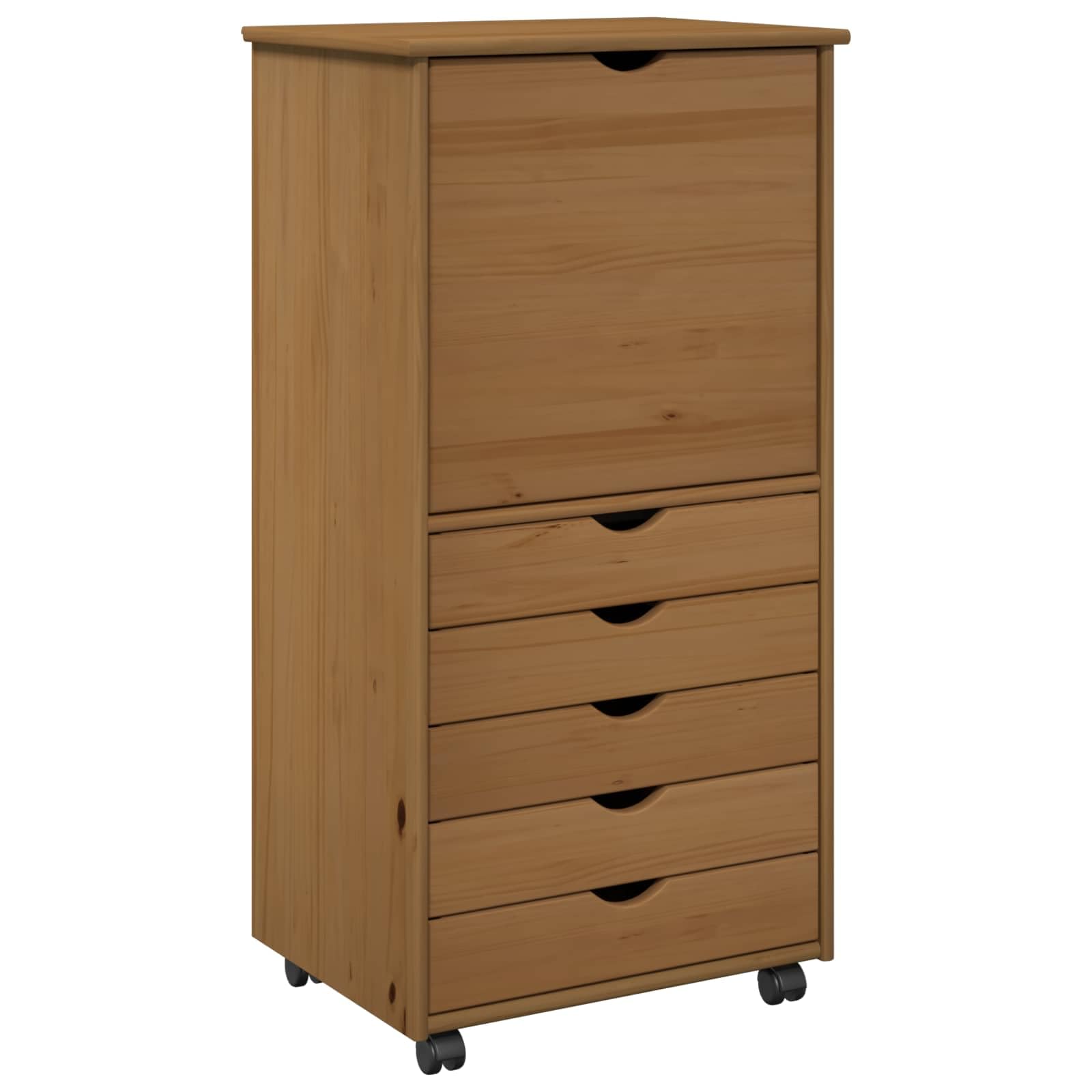 Cassettiera su Ruote in Legno di Pino Marrone 53x39x103 cm