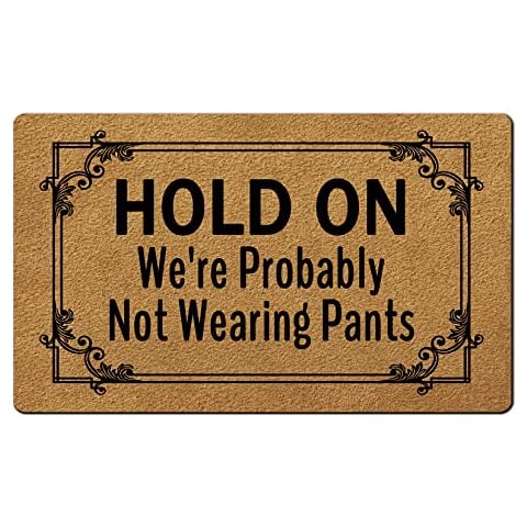 Funny Welcome Doormat(29.5" x 17.7") Non-Slip mat Gift mat Personalized Home Decor mats for in Door Kitchen Entrance Rugs and Mats (Hold On We're Probably Not Wearing Pants) Cover