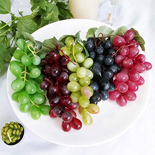 Image of Ulalaza Lifelike Artificial Large Green Grape Cluster with 60 Grapes Fake Fruit Model for Home Kitchen Party Desk Decoration Ornament