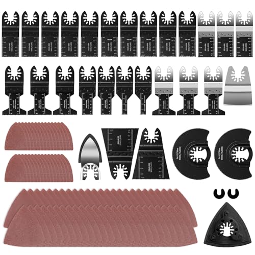 C P CHANTPOWER 112Pcs Oscillating Multi Tool Blades Quick Release Oscillating Saw Blades with Sandpapers Universal Oscillating Multitool Accessories Fit for Ryobi Bosch Dremel Dewalt Makita