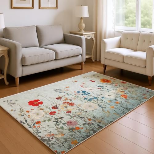 Tapis salon fleurs doux et antidérapant facile à laver - 4