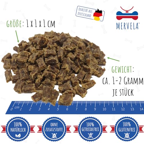 MERVELA® Premium Rind Kauwürfel für Hunde, 500g - Ideal als Trainingsleckerli | 100% Natürliches Rindfleisch | Hypoallergen für Sensible Hunde | Made in Germany