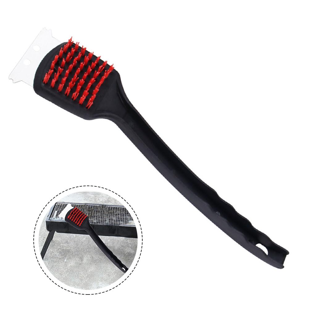 Spazzola Barbecue Con Raschietto - Setole Nylon Rosso, Testa Acciaio Inox, Manico Antiscivolo, 41.5cm