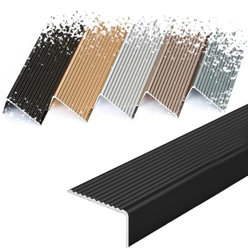 HCZION Metal Stair Nose Molding - 48in Anti-Slip Stair Edge Trim for Wood/Vinyl/Tile - Black, Size 36/90cm