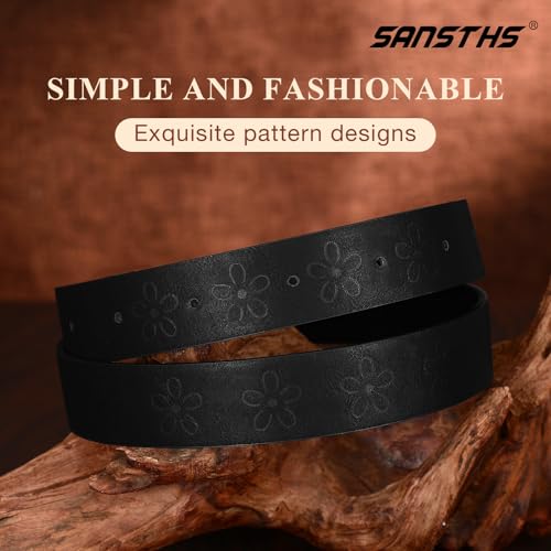 SANSTHS Womens Belt for Jeans Pants Dresses with Exquisite Silver Alloy Buckle, Belts for Women with Unique Print Design4