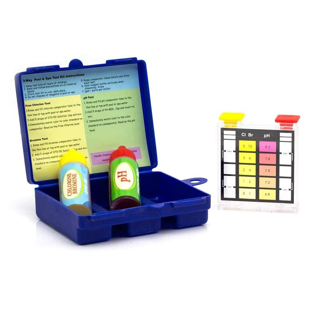 WWD POOL Swimming Pool Testing Kit Spa Water Chemical Test Kit Water Tester for Total Chlorine and Total Bromine, Ph(3 Way Test Kit)