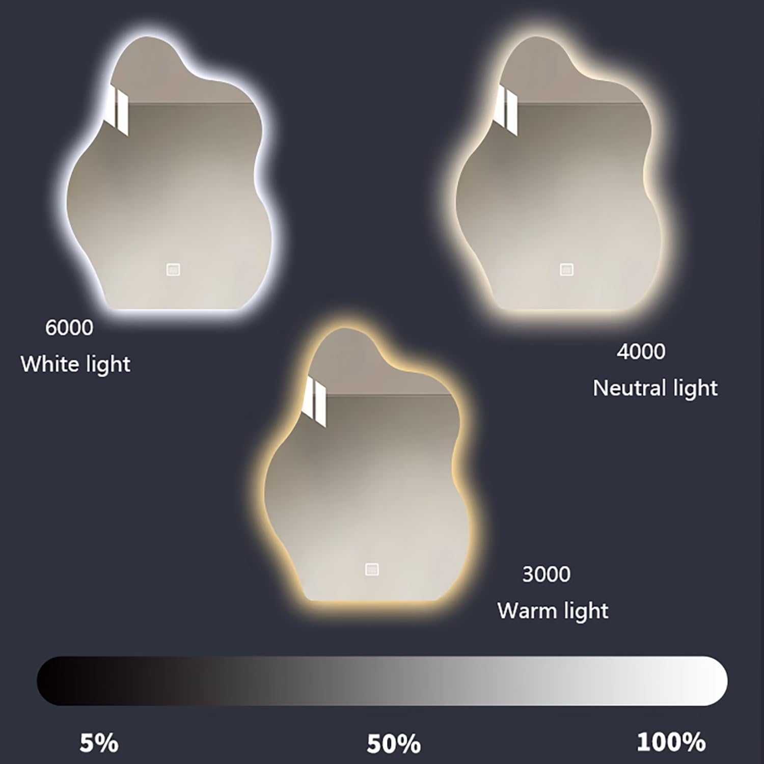 Inteligentne lustro Vani z podświetleniem LED, przeciwmgielne lustro ścienne z 3 kolorami światła, idealne do przedpokoju, łazienki, sypialni (76 x 122 cm)
