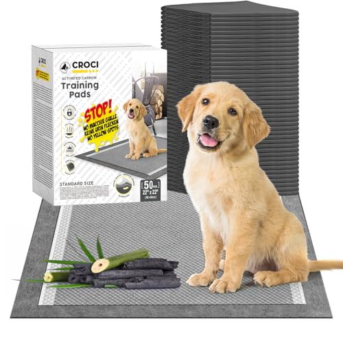 Image of CROCI Puppy Pee Pads 22 inchx22 inch Charcoal Pee Pads, Odor-Control Charcoal Puppy Pads & Super Absorbent Dog Pads Holds Up to 4 Cups of Urine, Leak-Proof & Quick-Dry Dog Pee Pads, Disposable (50 Counts)