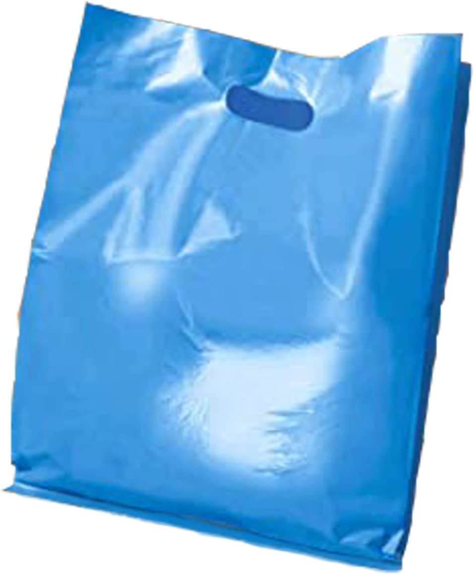 100 Pack | 2 Mil Thick 12”x15” Merchandise Bags | Die Cut Handles | Glossy Retail Bags | Strong & Durable | Perfect for Retail, Parties, Shopping, Boutique | Color Blue | 100% Recyclable
