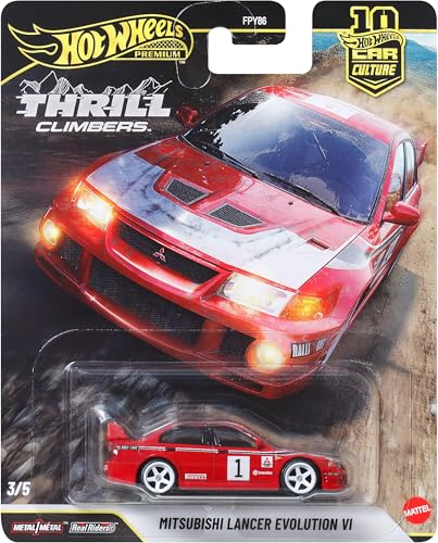 Image of Hot Wheels Premium Car Culture Collectible Toy Car, 1:64 Scale Die-Cast Mitsubishi Lancer Evolution VI, Eurospeed Vehicle with Real Riders Tires