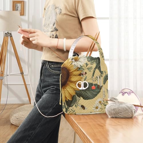 Image of Tatenale Crochet Bag Yarn Bag Knitting Project Bag with Pockets and Handle Portable Yarn Storage Organizer Tangle Free 8.3x11 InchYellow Sunflowers and Daisies09