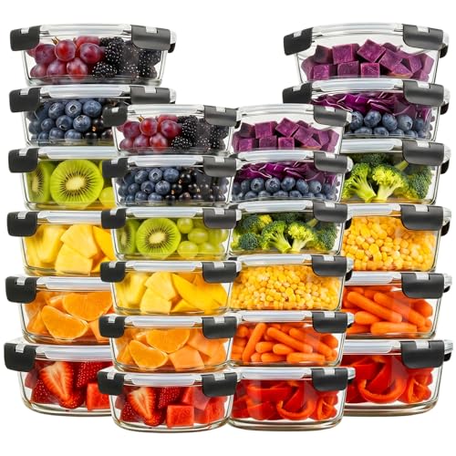 Image of Konokyo Round Glass Food Storage Containers with Lids, 24 Pack Airtight Leakproof Meal Prep Containers, BPA-Free, Microwave Oven Freezer & Dishwasher Safe, Assorted Sizes