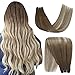YoungSee Remy Weft Hair Extensions Balayage Dark Brown to Blonde with Dark Ash Blonde Hair Weft Extensions Sew in Remy Hair Double Weft Hair Extensions 18in 100g