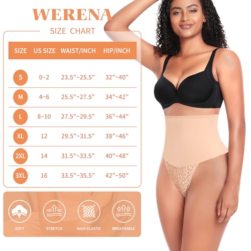 Image of Werena Tummy Control Thong Shapewear for Women Lace Shaping Thong Girdle | Mid High Waisted Body Thong Shaper Underwear,Light to Medium Control Shapewear