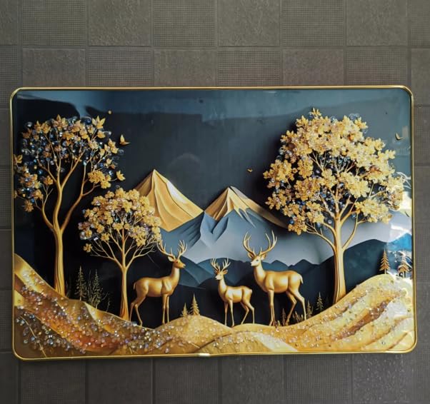 Elegant Golden Deer & Mountain Framed Wall Art | Luxury Home Décor | 12 x 18 Inches-image-18