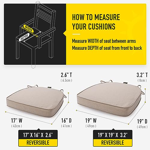 Sunrox Gel Memory Foam Chair Cushions, FadeShield Water-, Stain-Resistant Durable Reversible Seat Cushion Pads with Ties for Indoor/Outdoor Kitchen Dining Office, 17"x16", Set of 6, Husk Birch by SUNROX - Image 7