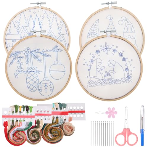 Kit de broderie Noël débutants DIYEAH avec motifs festifs et outils complets de couture