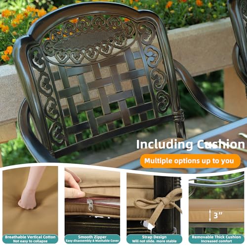 Image of MEETWARM 7-Piece Outdoor Patio Dining Set, All-Weather Cast Aluminum Patio Conversation Set with 4 Stationary, 2 Swivel Rocker Chairs, 1 Rectangular Table, 6 Cushions, 2 inch Umbrella Hole