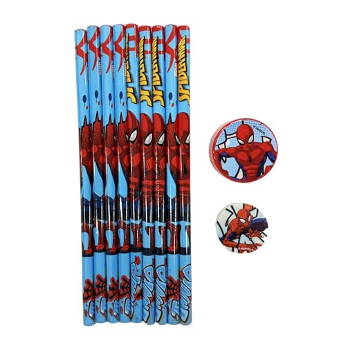 Image of Spiderman 11 pcs Stationery Set Pencils, Eraser, Sharpener | Study Kit for Boys & Girls | School Gift Set | Return Gift