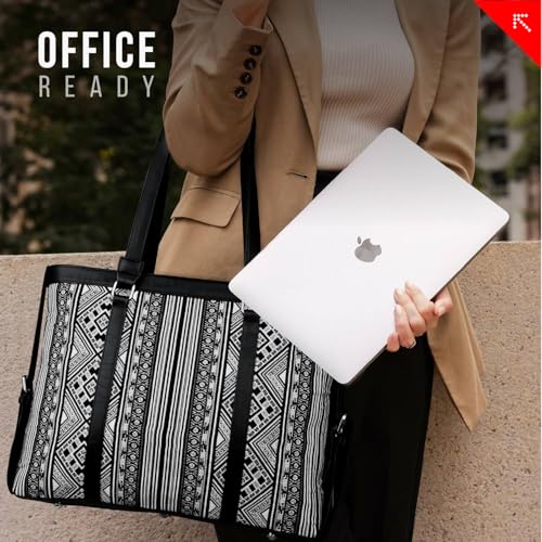 Image of FATMUG Women's 15.6 inch Laptop Tote Bag for Office, Travel & Daily Use - Ethnic Prints, Vegan Leather