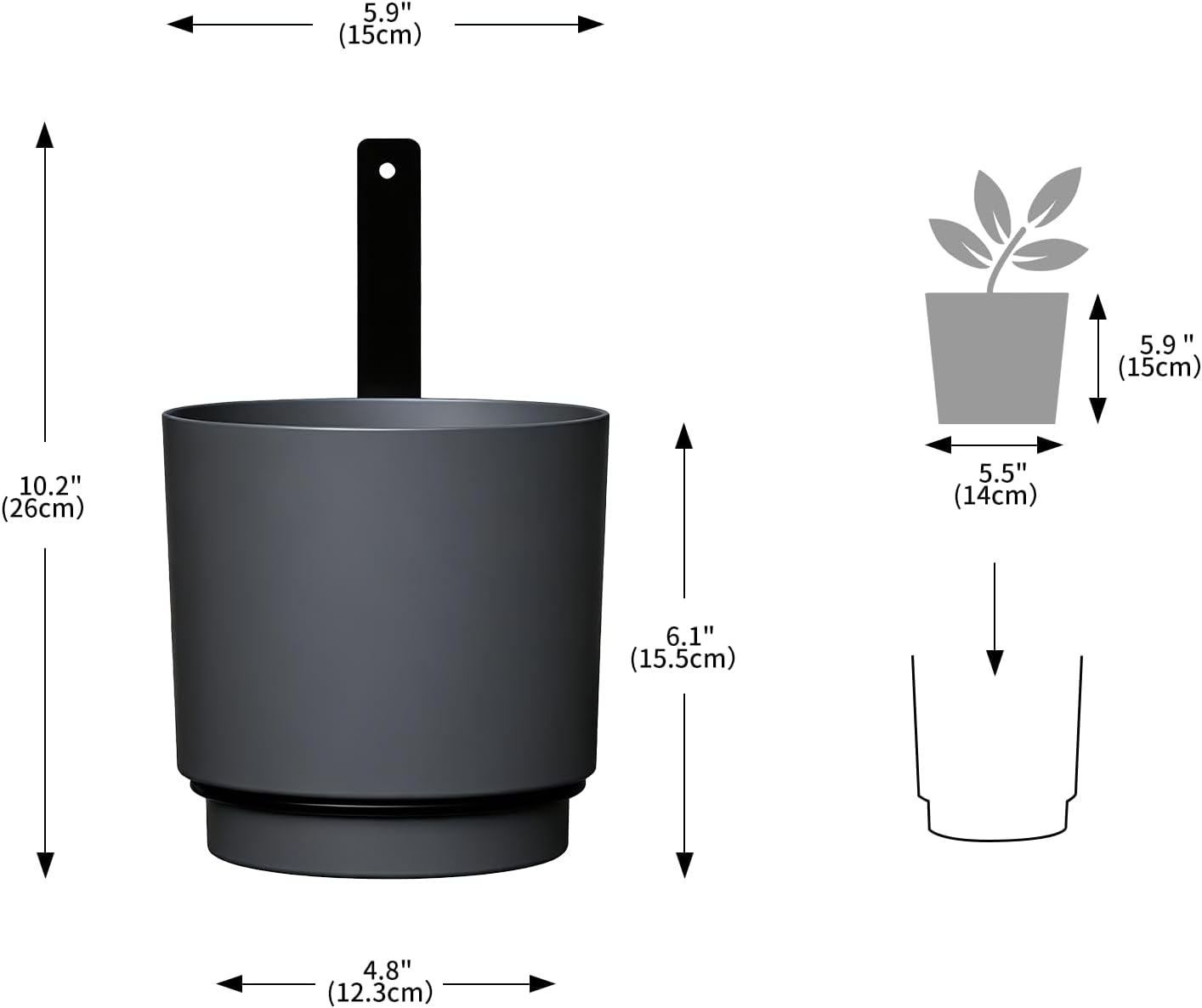 2 Pcs Wall Mounted Hanging Planter Vase for Indoor Outdoor Plants,Modern Metal Wall and Ceiling Hanging Flower Pot with Removable Flower Pot,Minimalist Decor for Herbs Succulents Flowers,5.9Inch,Grey
