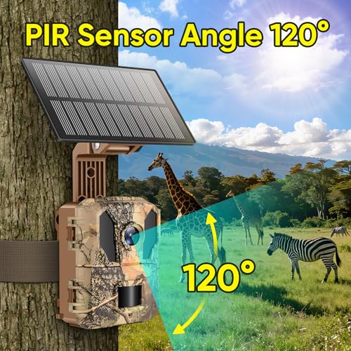 MYPIN Wildkamera 4K 64MP, Solar WLAN Jagdkamera mit Nachtsicht, 5000mAh Akku, IP66 Wasserdicht, Bewegungssensor, 64GB Speicherkarte
