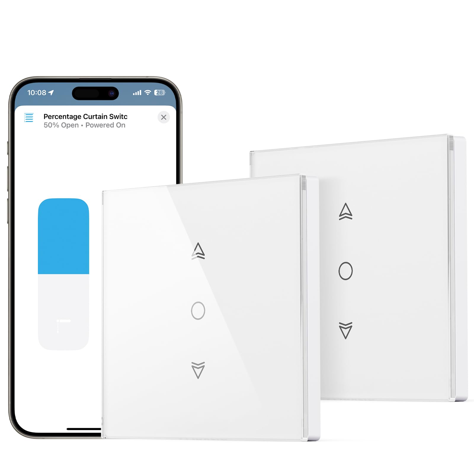 Maxcio Interruttore per tapparelle WiFi Connected, Interruttore per tende Compatibile con HomeKit, Alexa e Google Home, Controllo percentuale, Controllo remoto e Controllo vocale (2 Packs)