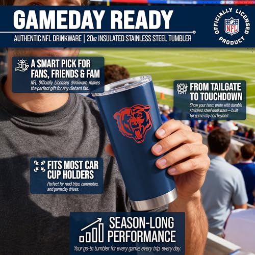 Image of Chicago Bears NFL 20oz Stainless Steel Insulated Tumbler, Slider Lid