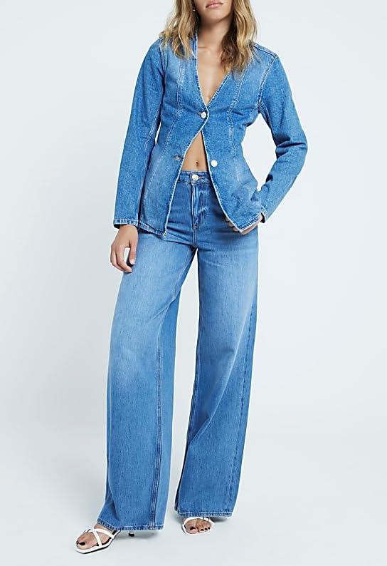 Womens Jean Jacket Casual Trendy Long Sleeve V Neck Lightweight Button Down Jean Denim shacket Tops3