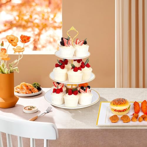 DI QIU REN 8PCS Cake Stand Set, Plastic Cupcake Stands with Gold Rim, Dessert Display Stands Set for Wedding Birthday Party Baby ShowerTea Party - Image 5