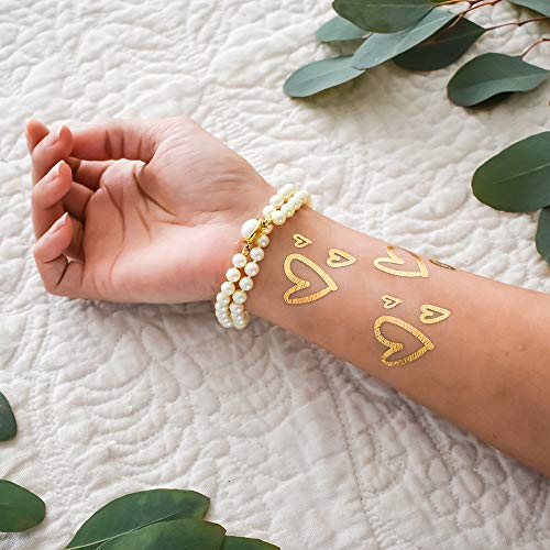 Classic Hearts Set Of 10 Premium Waterproof Metallic Gold Foil Temporary Flash Tattoos - Party Favors, Party Supplies, Wedding, Wedding Shower, Bride, Bachelorette, Hearts #TOP1