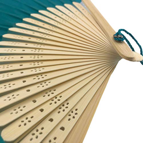 Image of Fabric Handheld Folding Hand Fan With a Tassel Grade A Bamboo Ribs for Women Girls Summer Party Event Favor Birthday Wedding Souvenir Gift (Deep Sky Blue)