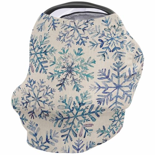 Nursing Cover for Breastfeeding Scarf, Watercolor Blue Ombre Snowflake Retro Hand Drawn Baby Car Covers Super Soft Multi Use for Canopy Shopping Cart Cover Blanket Stroller Cover