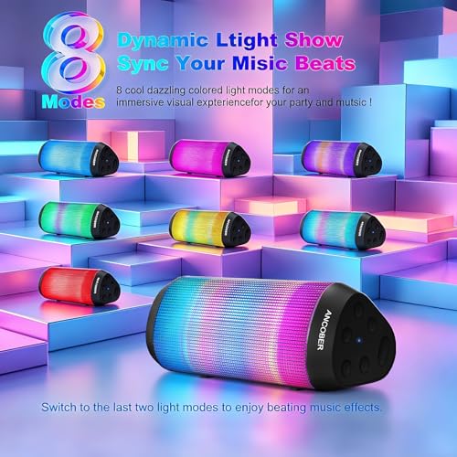 Image of Portable Bluetooth Speaker Powerful HD Loud Sound, LED Lights, IPX4 Wateproof, 24H Playtime, Wireless TWS Pairing, Built-in Mic, for Home /Outdoor /Party, Cool Electronics, Birthday Gifts for Men Women