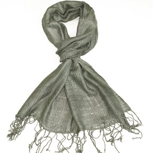 Lovarzi Women's Grey Net Lurex Scarf Grey Lurex Scarf - Pashminas Scarves Shawls - Striped, Sparkly, Checked - Viscose Colourful Scarf For - Cheap Scarfs