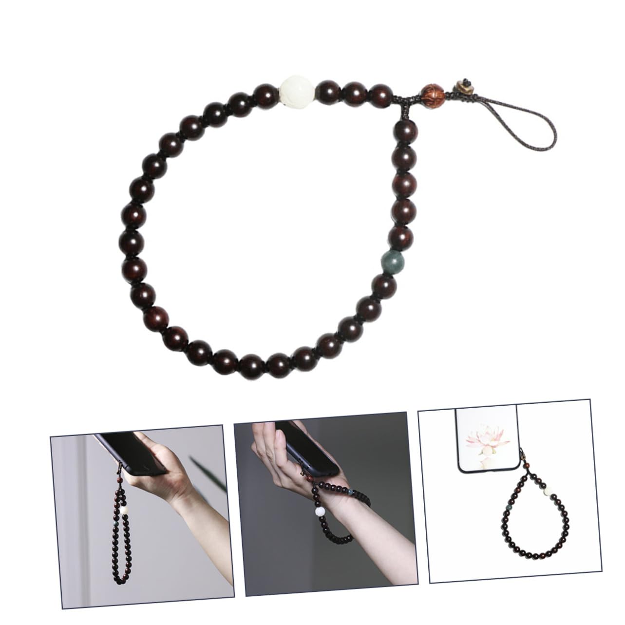 2 cadenas para teléfono móvil, correa de muñeca, cuentas chinas, cordón para teléfono celular, cordón para teléfono celular, cadena de mano, cadena de teléfono celular, cuerda de jade de
