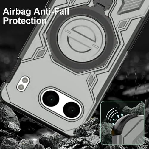 Image of KARWAN Tough Shockproof Armor Back Case Cover Compatible with Oneplus Nord 4 with 360 Degree Rotation Magnetic Attraction Ring, Holder Heavy Duty Rugged Cover with MagEaze Wireless Charging (Grey)