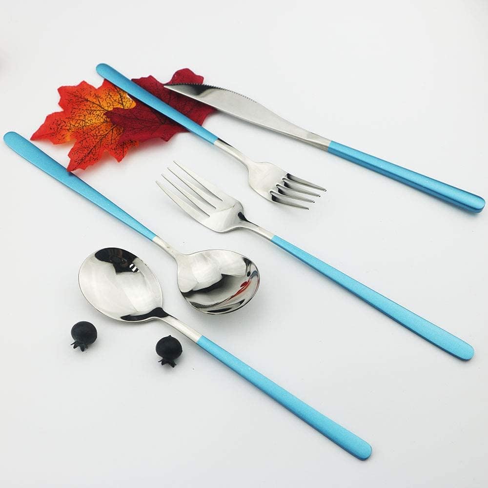 Spatlus Stainless Steel Table Knives Silverware Flatware Dinner Knife Set StainlessSteel Serrated Knife Stainless Steel Kitchen Knives Steel Heavy Duty Dinner Knife (Blue, Set of 10) 3