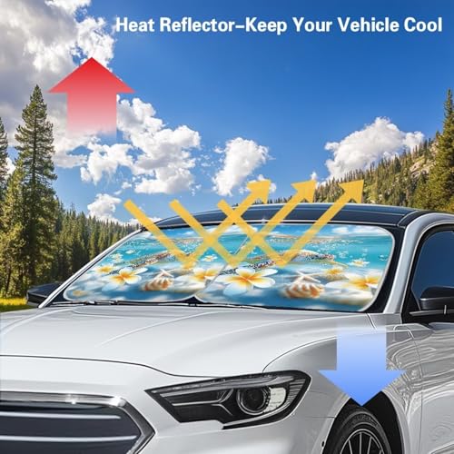 Image of 2 PCS Car Windshield Sun Shade Foldable Sea Turtle Print Car Front Window Sunshade Reflect UV Sun and Heat and Protect Your Car, Universal Fit for Auto Truck Van SUV