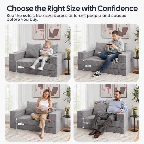 Image of COMAX Futon Sofa Bed, Convertible Sofa Bed, Folding Boneless Couches | Low-Profile Small Boneless Couch for Living Room, 11.8 inch H Low Seat 59 inch Foldable Floor Sofa Lounge Space‑Saving