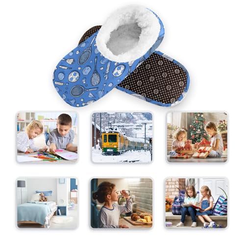 White Badminton Rackets Footballs Blue Boys Girls House Slippers Kids Toddler Home Shoes Winter Indoor Shoe XS4