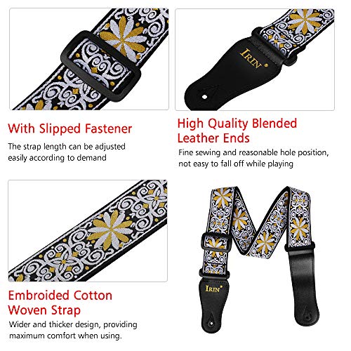 KOCAN GS-02 Sangles de guitare réglables pour broderie pour accessoires guitares électriques acoustiques, jaune,sangle de guitare acoustique - Les Beatles, Paul McCartney, John Lennon, RIngo Starr, George Harrison KOCAN GS-02 Sangles de guitare réglables pour broderie pour accessoires guitares électriques acoustiques, jaune,sangle de guitare acoustique – Image 4