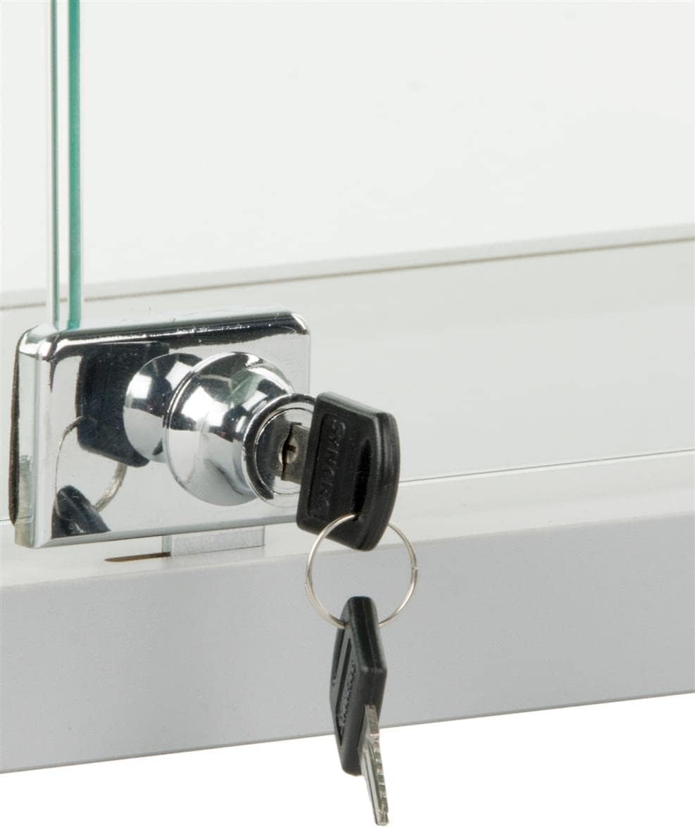 Displays2go Countertop Glass Display Case – Silver Aluminum Frame with 3 Adjustable Shelves & Locking Doors, EuroVu Series (165ANTSV)