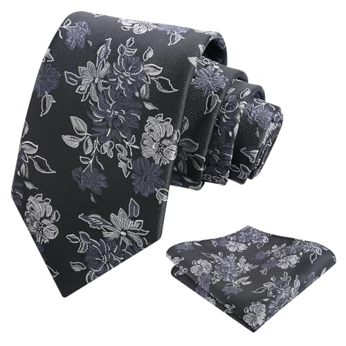 Image of Alizeal Mens 3.15inch Retro Floral Necktie and Hanky Vintage Wedding Tie and Pocket Square Set