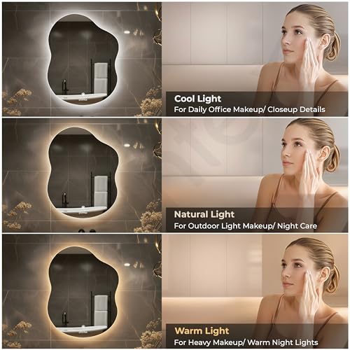 Image of Plantex LED Bathroom Mirror with 3 Tone /Designer Mirror for Living Room /Bedroom /Dressing Room - Cloud Shape (18 x 24 Inch)